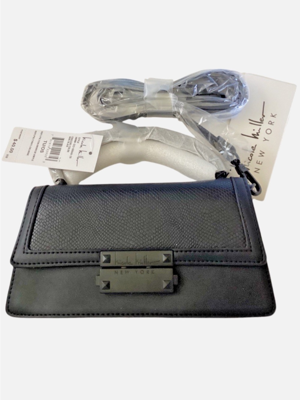 Nicole Miller Black Textured Flap Crossbody Clutch